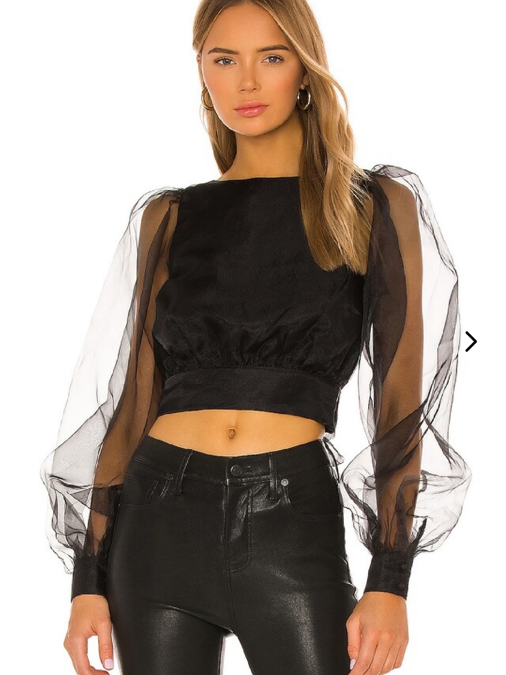 Lovers + Friends Black Sheer Puff-Sleeve Crop Top